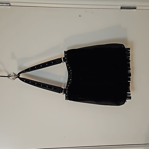 B MAKOWSKY Black Suede Fringe Western Studded Leather Shoulder Bag - Picture 2 of 14